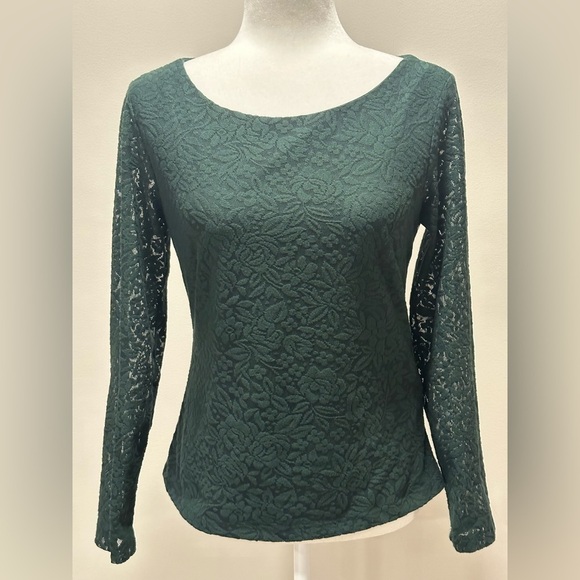 Zara Women’s Floral Pattern Green Lace Open Back Long Sleeve Top Size Large - Picture 1 of 8
